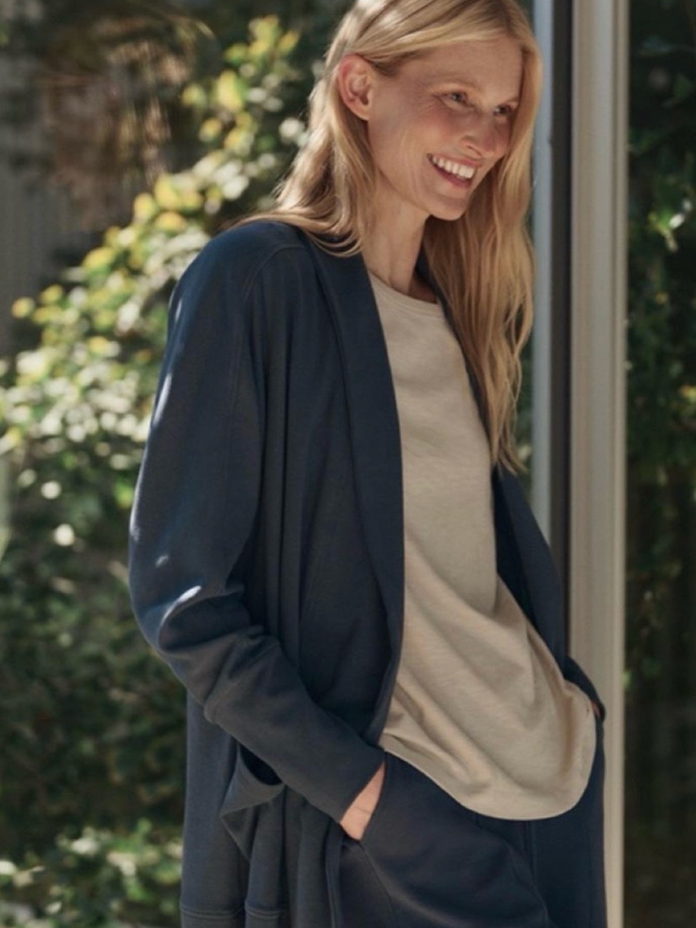 Pact Open-Front airplane wrap cardigan in steel Blue